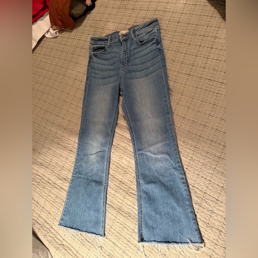 Harper Heritage brand; high rise kick crop jeans